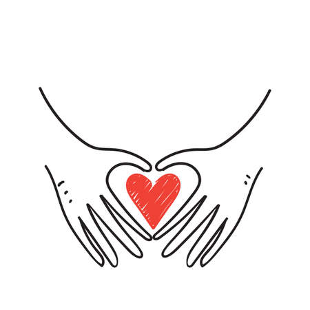 hand drawn doodle hand and love symbol illustration vector isolatedのイラスト素材