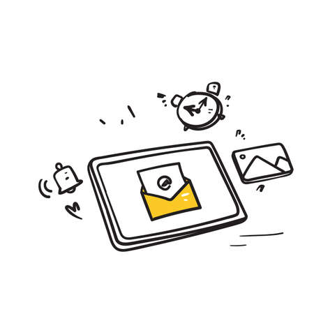 hand drawn doodle envelope with letter on screen symbol for newsletter Subscribe illustrationのイラスト素材