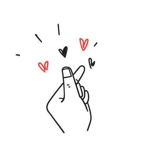 hand drawn doodle hand with love gesture illustration vectorのイラスト素材