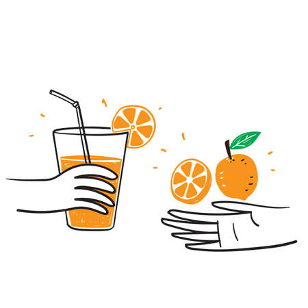 hand drawn doodle orange juice drink illustration vector isolatedのイラスト素材