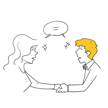 hand drawn doodle man and woman handshake symbol for gender equality illustration vectorのイラスト素材
