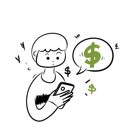 hand drawing doodle mobile phone with money symbol illustration vectorのイラスト素材