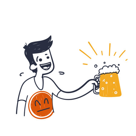 hand drawing doodle person holding beer illustration vectorのイラスト素材