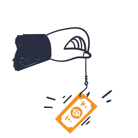 hand drawn doodle dollar money on fishing hook illustration vectorのイラスト素材