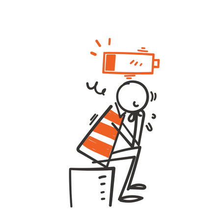 hand drawn doodle person with low battery sign illustration vectorのイラスト素材