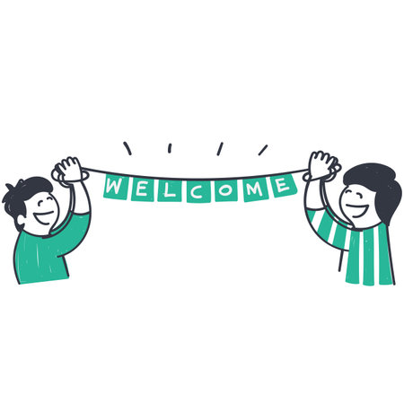 hand drawn doodle holding welcome garland illustration vectorのイラスト素材