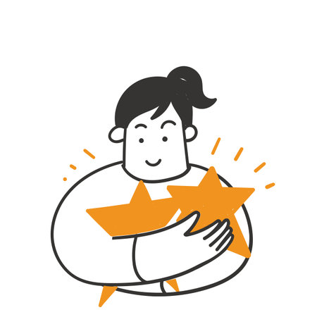 hand drawn doodle person holding gold star illustration vectorのイラスト素材