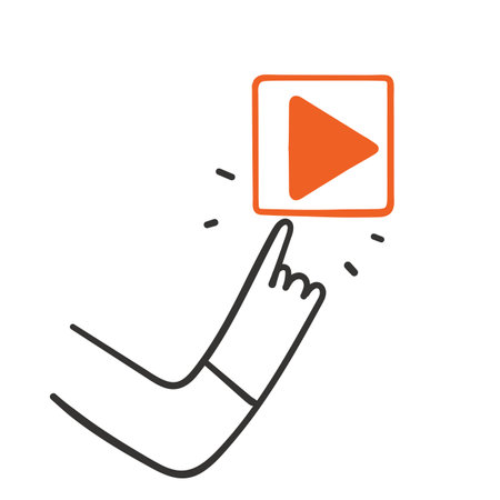 hand drawn doodle person showing and push play button illustration vectorのイラスト素材