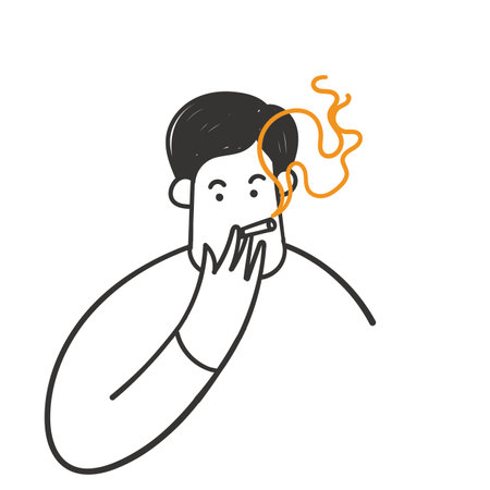 hand drawn doodle a man is smoking a cigarette illustrationのイラスト素材