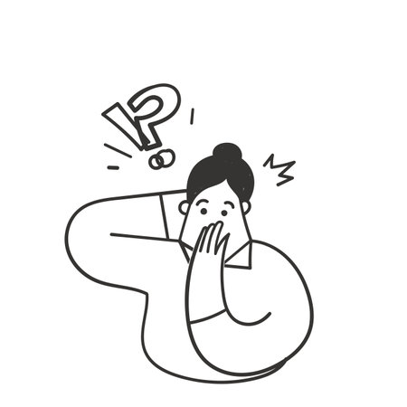 hand drawn doodle person confused with question mark and exclamation symbolのイラスト素材