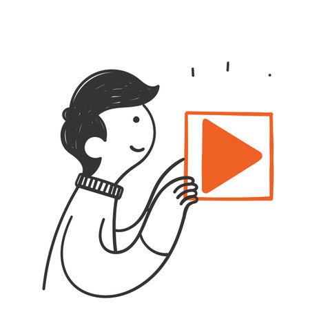 hand drawn doodle person showing and push play button illustration vectorのイラスト素材
