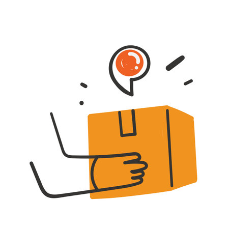 hand drawn doodle delivery courier person holding package box illustrationのイラスト素材