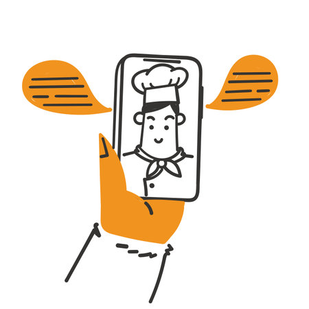 hand drawn doodle online chef icon illustration vectorのイラスト素材