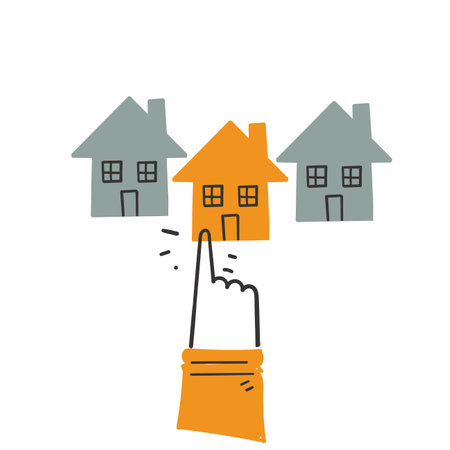 hand drawn doodle person choosing house property illustrationのイラスト素材