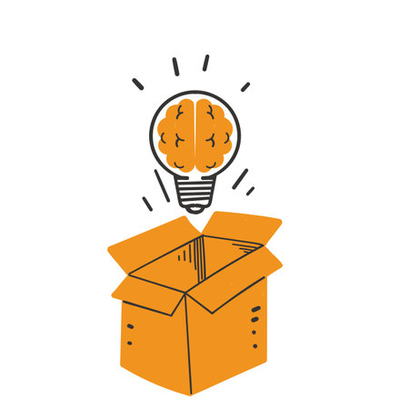 hand drawn doodle brain light bulb out of the box illustration vectorのイラスト素材