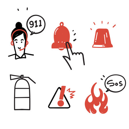 hand drawn doodle Set of Emergency Related illustration vector isolatedのイラスト素材