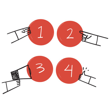 hand drawn doodle character with Circle number options infographic illustrationのイラスト素材
