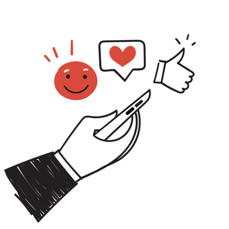 hand drawn doodle communication via the Internet social networking on mobile or laptopのイラスト素材