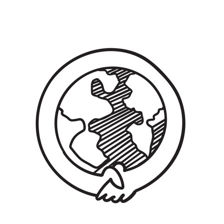 hand drawn doodle handshake of different nationalities illustrationのイラスト素材