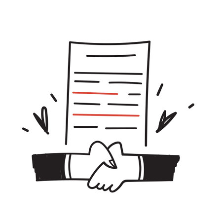 hand drawn doodle handshake contract agreement illustration vectorのイラスト素材