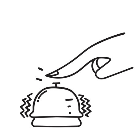 hand drawn doodle person hand ringing service bell illustrationのイラスト素材