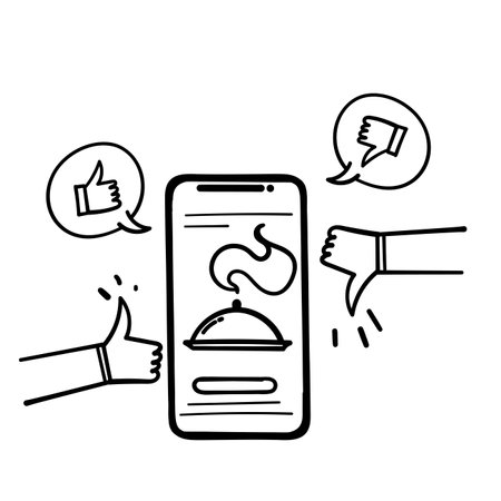 hand drawn doodle food with like or dislike comment review illustration vectorのイラスト素材