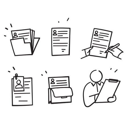 hand drawn cv resume document related illustrationのイラスト素材