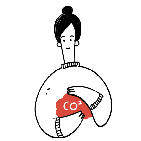 hand drawn doodle person holding co2 cloud illustration vectorのイラスト素材