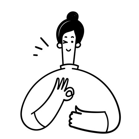 hand drawn doodle person hand ok sign illustration vectorのイラスト素材
