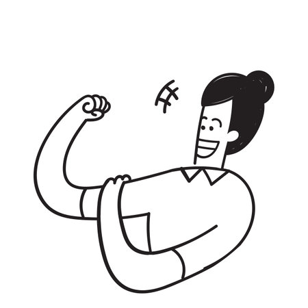 hand drawn doodle Power success and positive emotions concept illustrationのイラスト素材
