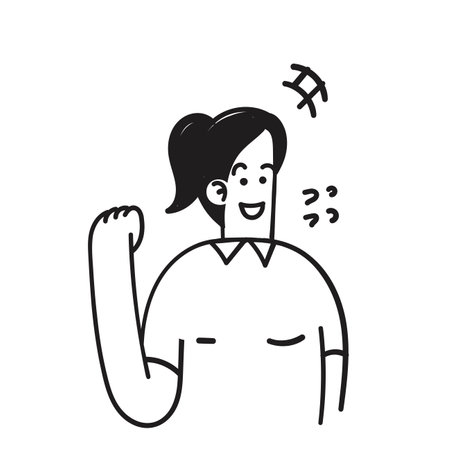 hand drawn doodle Power success and positive emotions concept illustrationのイラスト素材