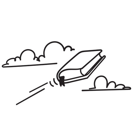 hand drawn doodle books fly through the clouds illustration vectorのイラスト素材