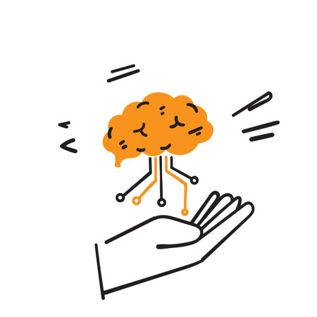hand drawn doodle digital brain illustration vector isolatedのイラスト素材