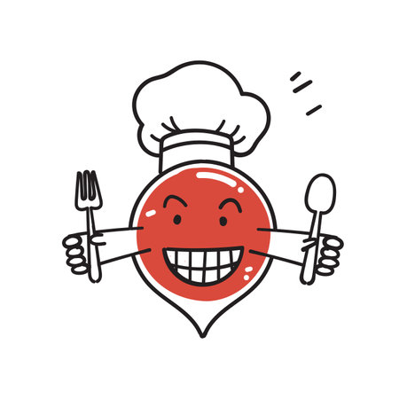 hand drawn doodle gps pin with chef hat illustration vector isolatedのイラスト素材