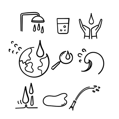hand drawn doodle water related illustration vectorのイラスト素材