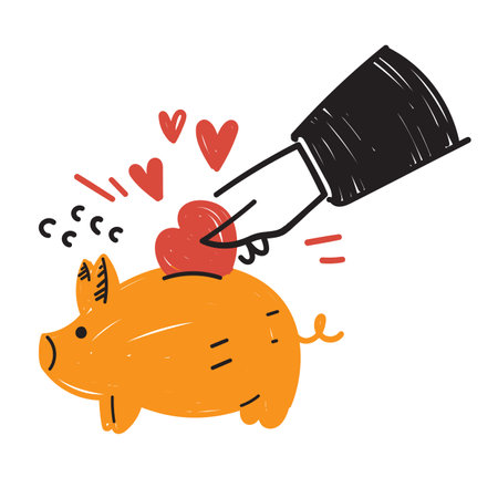 hand drawn doodle put love in the piggy bankのイラスト素材