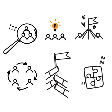 hand drawn doodle person teammwork related illustrationのイラスト素材