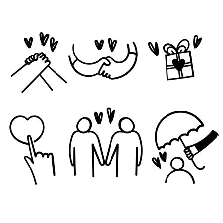 hand drawn doodle care and love icon related illustrationのイラスト素材