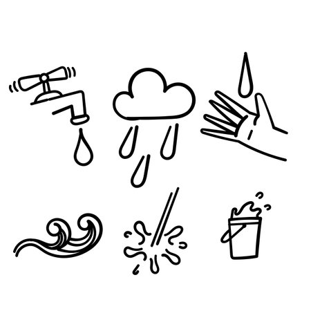 hand drawn doodle water related illustration vectorのイラスト素材