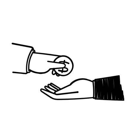 hand drawn doodle hand give and take money gesture illustrationのイラスト素材
