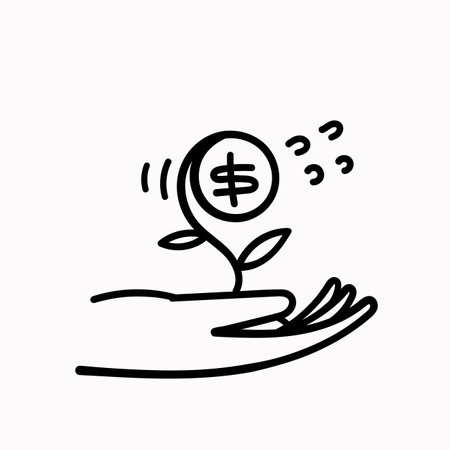 hand drawn doodle hand holding money plantのイラスト素材