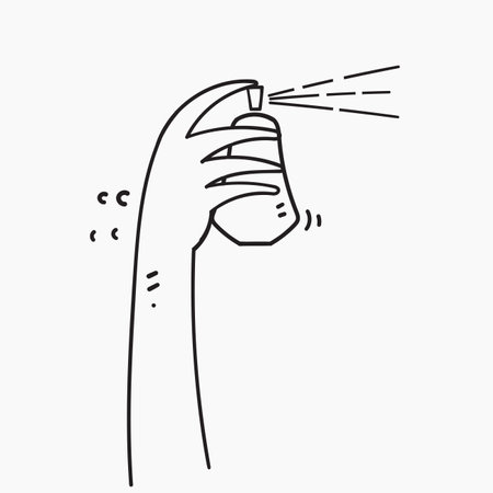 hand drawn doodle hand spraying perfume bottleのイラスト素材