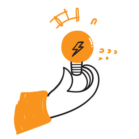hand drawn doodle light bulb with electricity symbolのイラスト素材