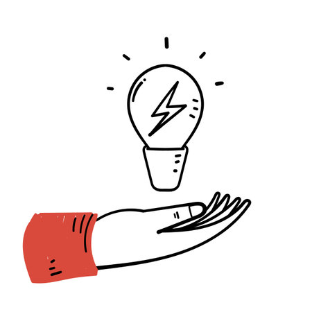 hand drawn doodle light bulb with electricity symbolのイラスト素材