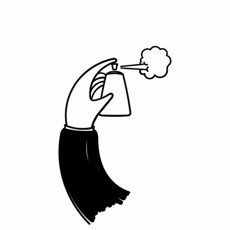 hand drawn doodle hand spraying perfume bottleのイラスト素材