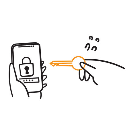 hand drawn doodle person Open the locked device screen with the keyのイラスト素材