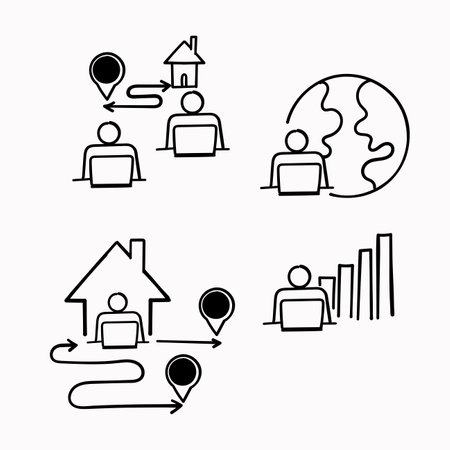 hand drawn doodle freelance remote working from home office iconのイラスト素材