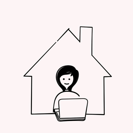 hand drawn doodle freelance remote working from home office iconのイラスト素材
