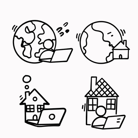 hand drawn doodle freelance remote working from home office iconのイラスト素材