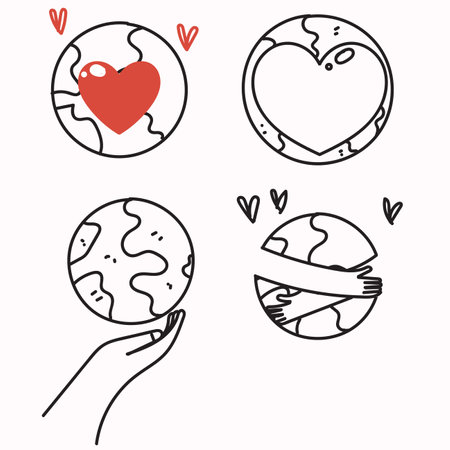 hand drawn doodle earth love icon collectionのイラスト素材
